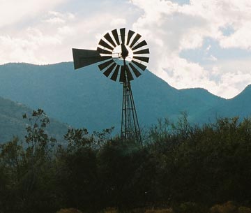 Photo of windmill in front of Big Hatchet Mountain